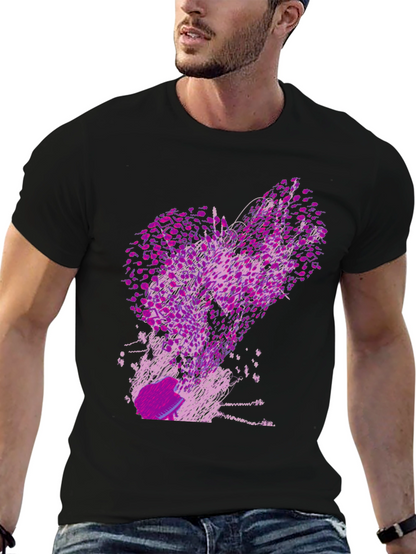 Abstract Purple Print Black T-Shirt