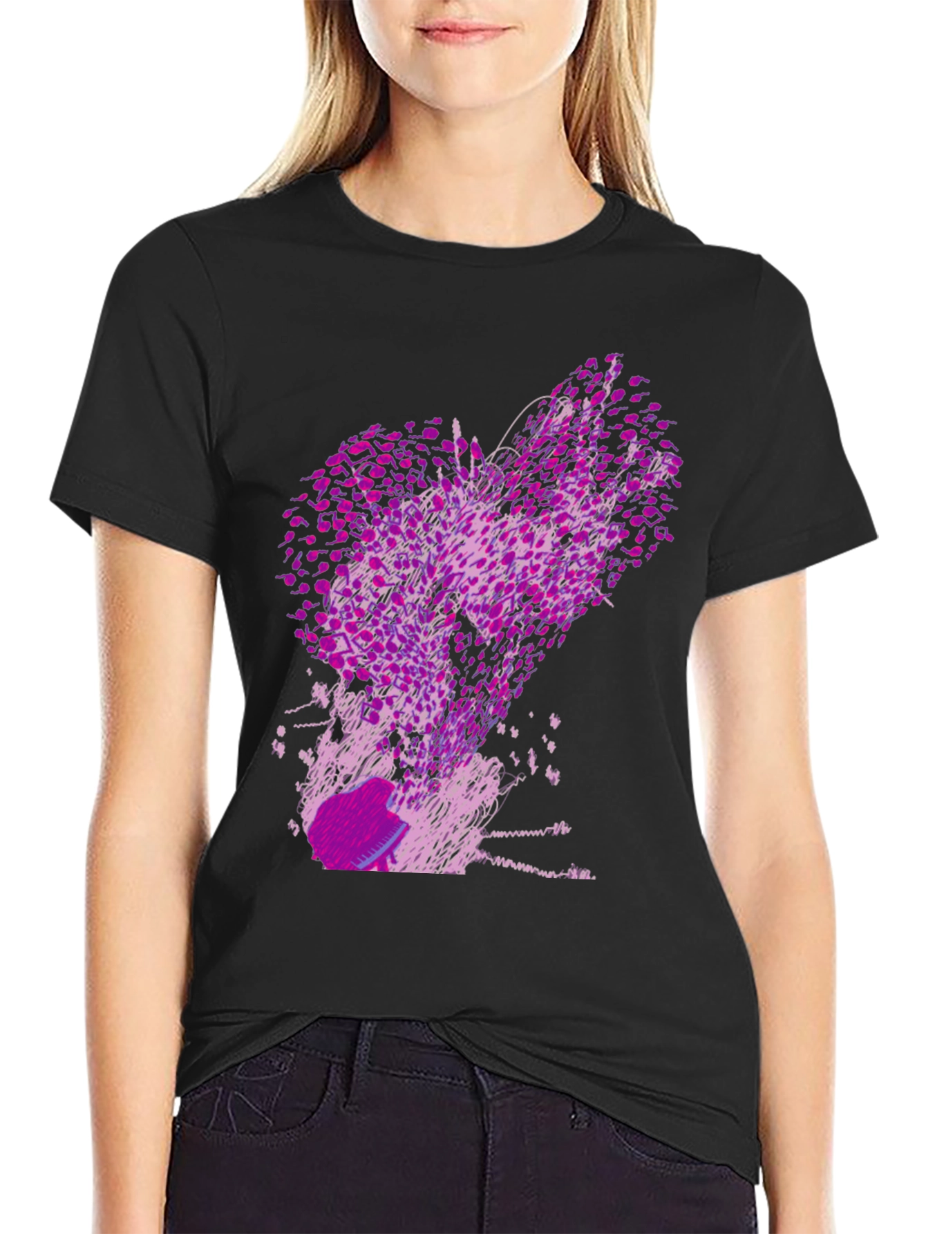 Abstract Purple Print Black T-Shirt