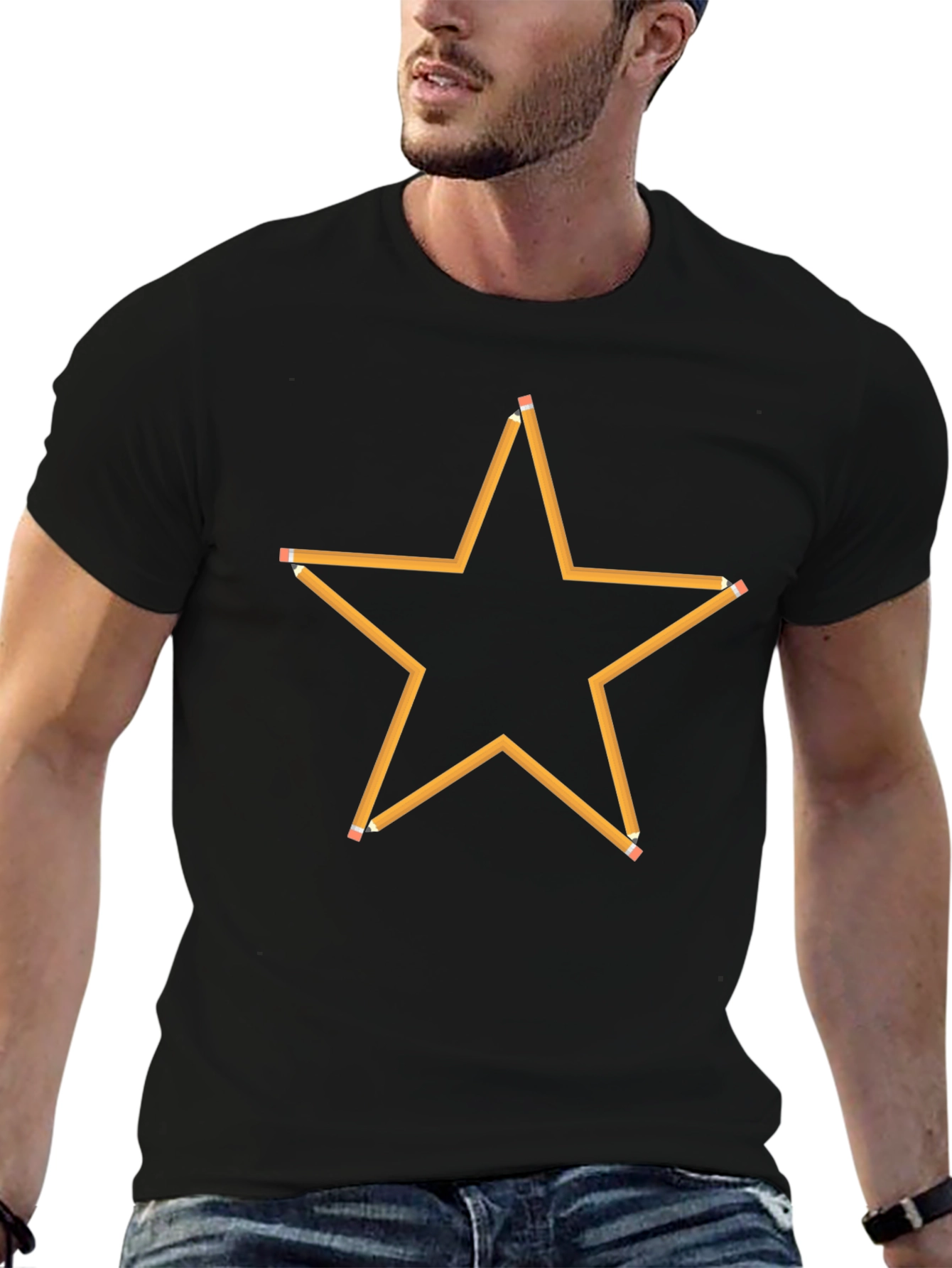 Pencil Star Graphic Black T-Shirt