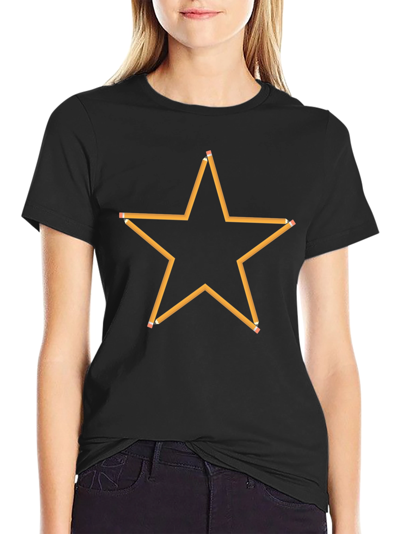Pencil Star Graphic Black T-Shirt