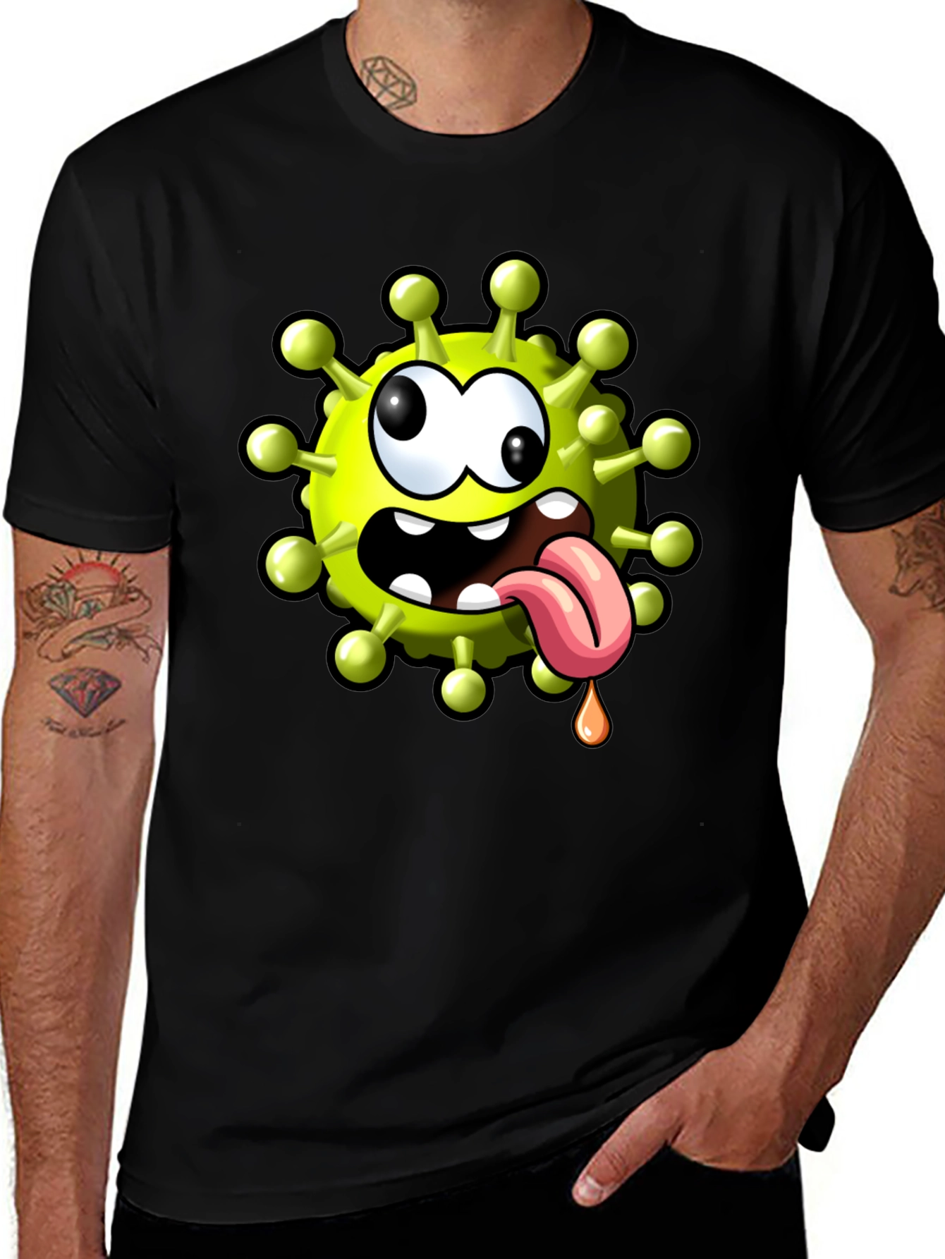 Cartoon Virus Graphic Tee - Funny Novelty T-Shirt
