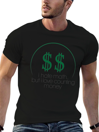 Black T-Shirt with Green Dollar Sign Graphic