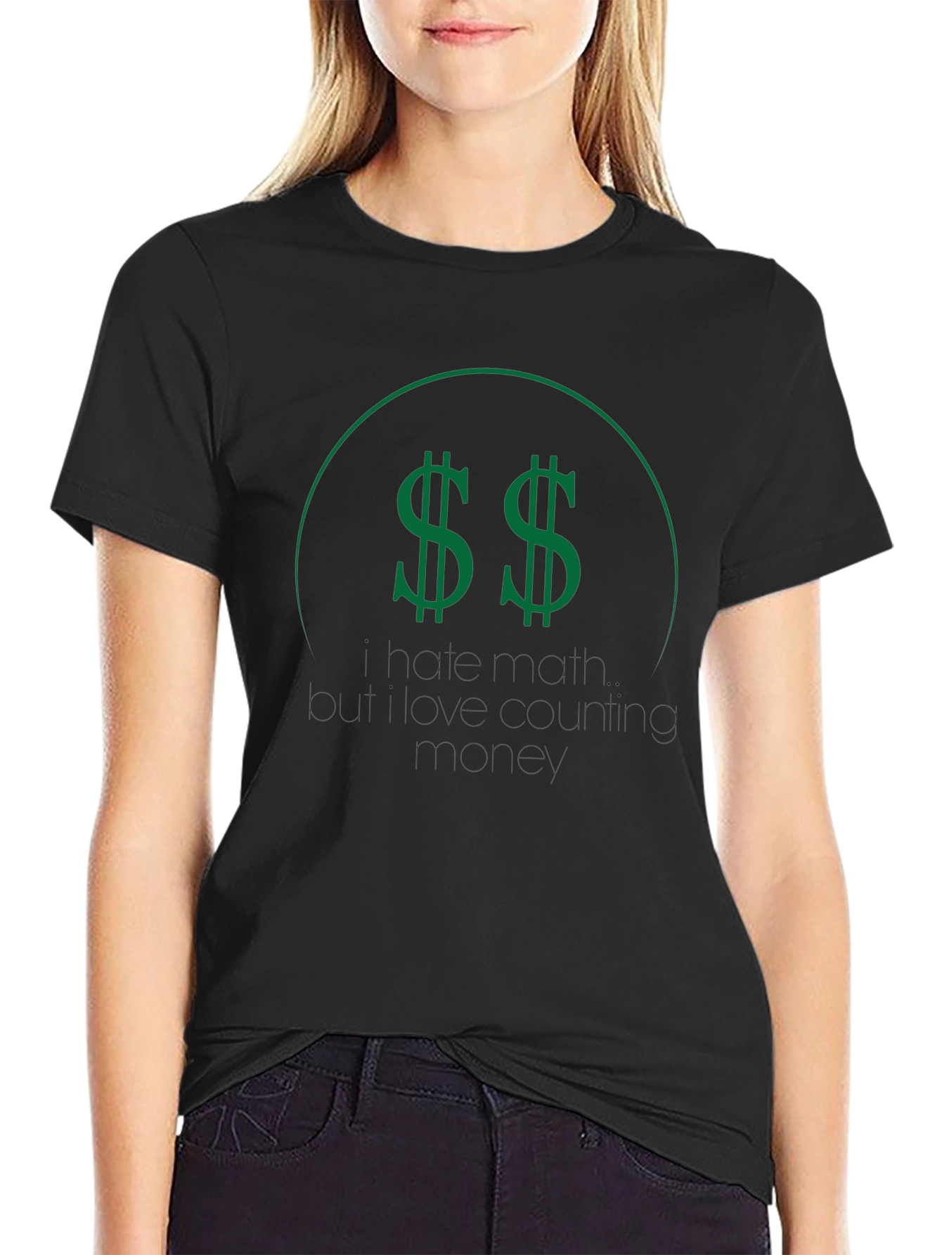 Black T-Shirt with Green Dollar Sign Graphic
