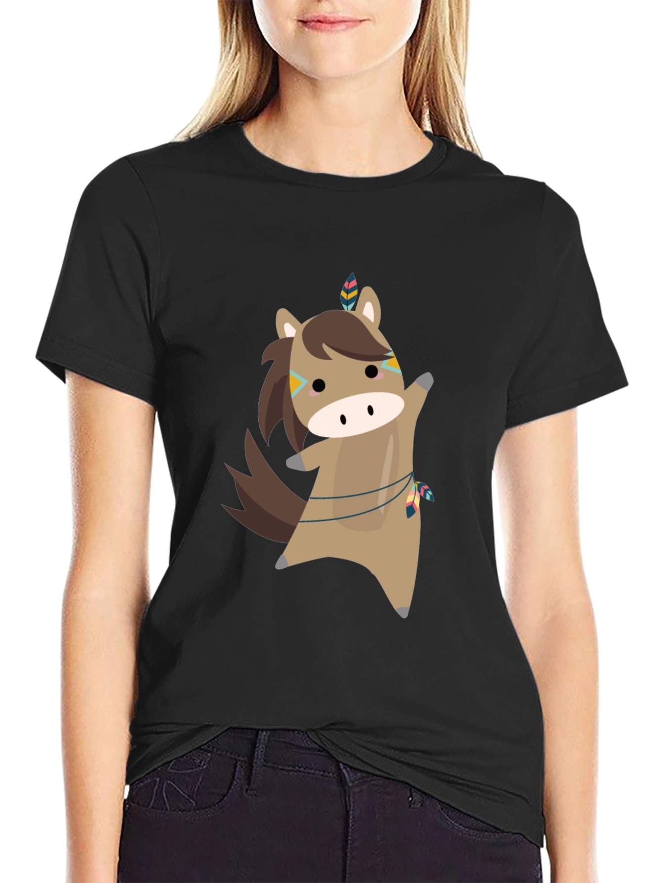 Cartoon Horse T-Shirt - Black Tee