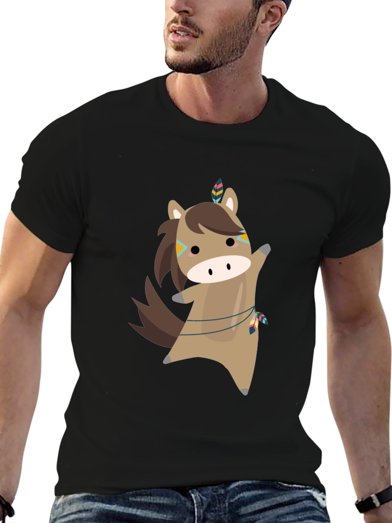 Cartoon Horse T-Shirt - Black Tee