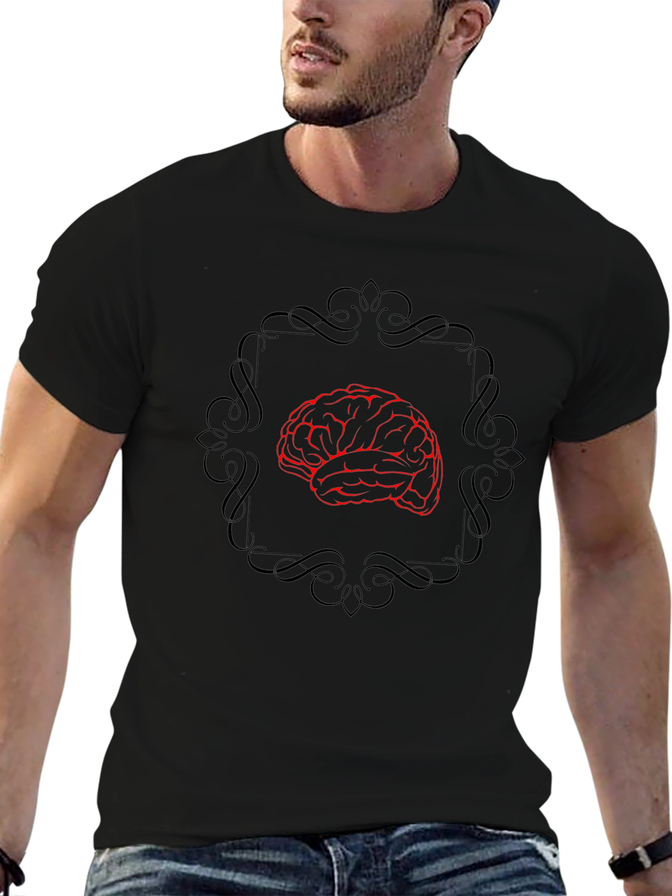 Brain Graphic Tee - Black Cotton T-Shirt