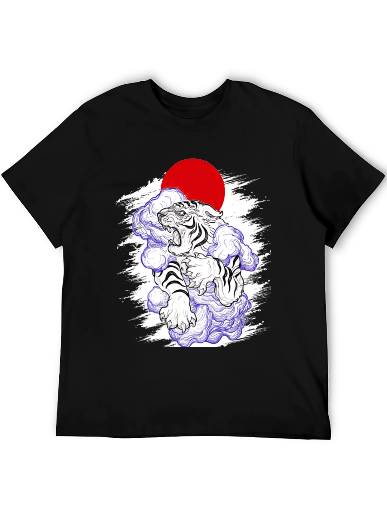 Japanese Tiger Graphic Tee - Black Cotton Blend