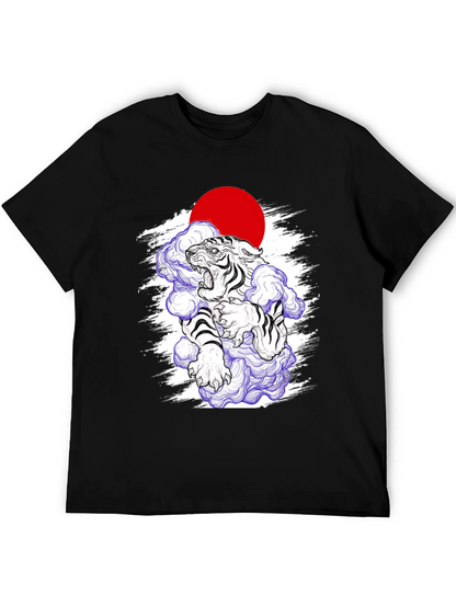Japanese Tiger Graphic Tee - Black Cotton Blend