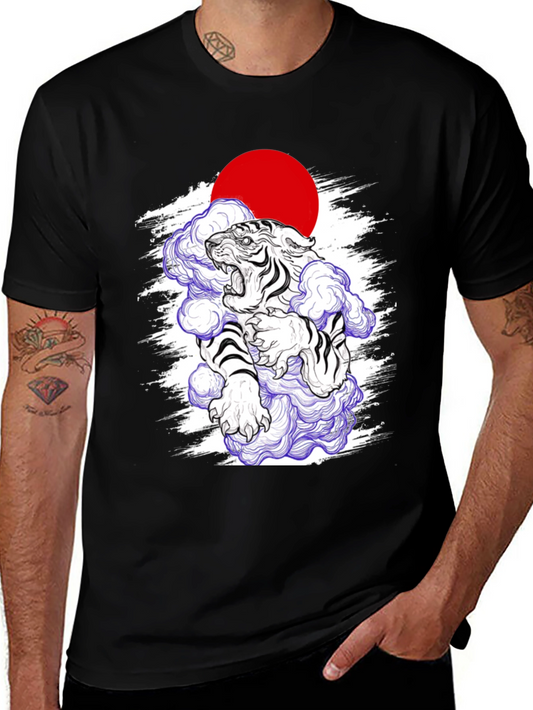 Japanese Tiger Graphic Tee - Black Cotton Blend