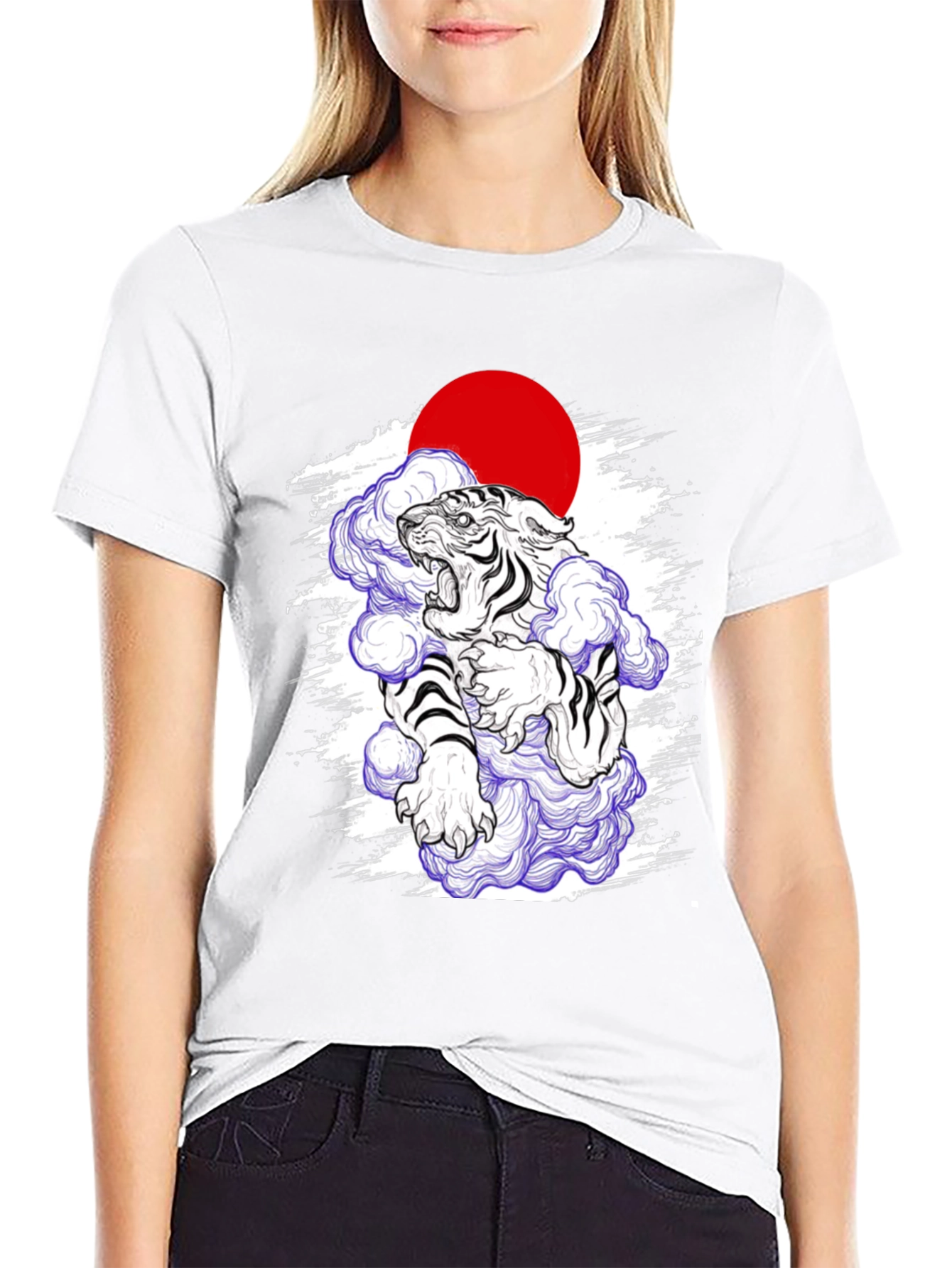 Japanese Tiger Graphic Tee - Black Cotton Blend