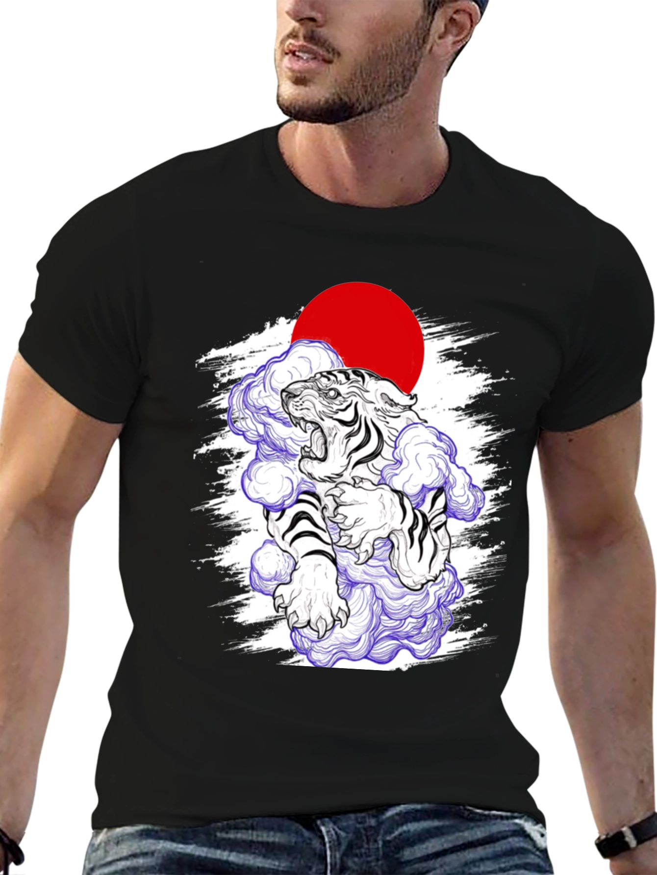 Japanese Tiger Graphic Tee - Black Cotton Blend