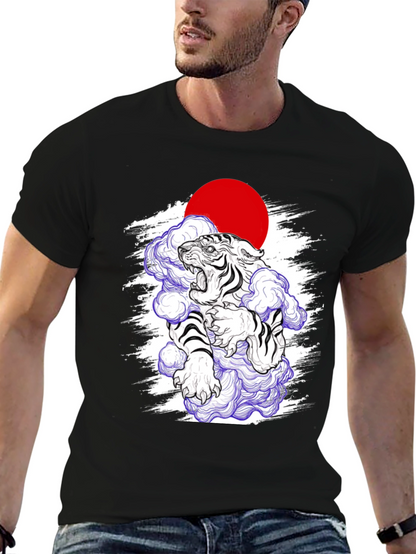 Japanese Tiger Graphic Tee - Black Cotton Blend