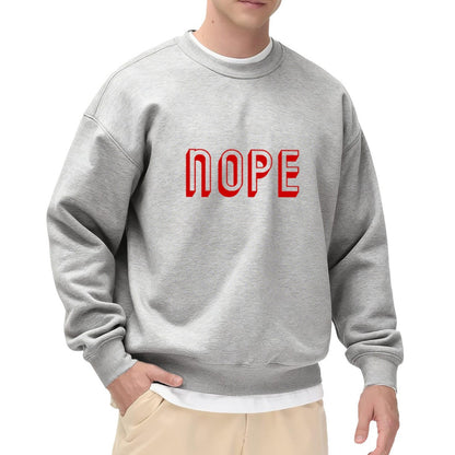 Black Crewneck Sweatshirt with Red "NOPE" Graphic - Casual Oversized Long-Sleeve Pullover for Men, Minimalist Statement Top