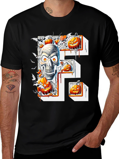 Halloween Skull & Pumpkins Black Tee