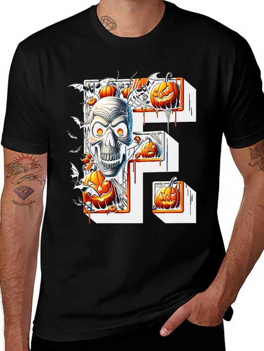 Halloween Skull & Pumpkins Black Tee
