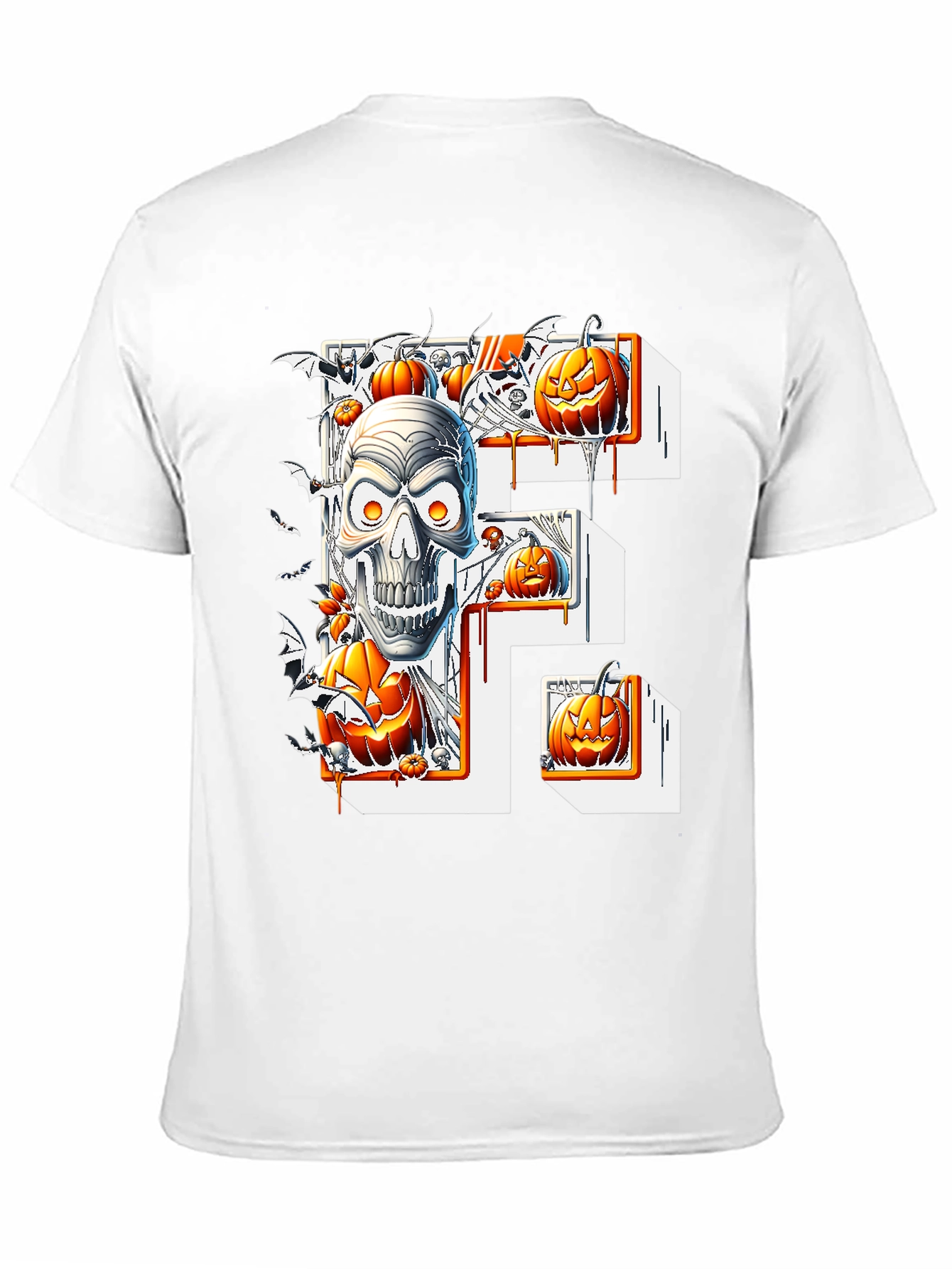 Halloween Skull & Pumpkins Black Tee