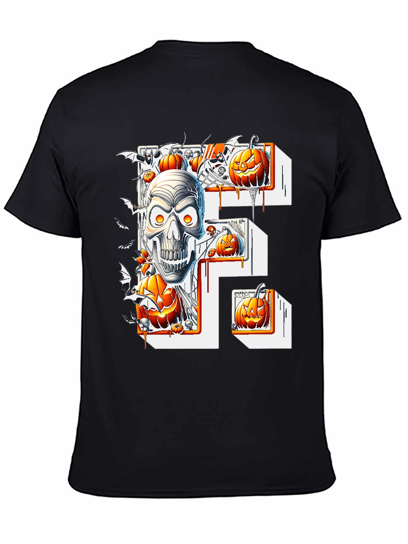 Halloween Skull & Pumpkins Black Tee