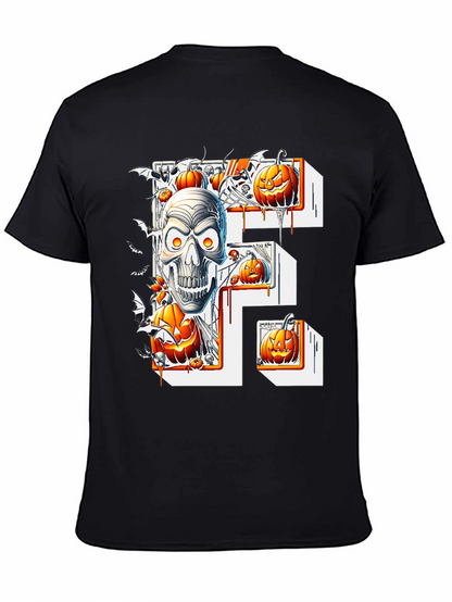 Halloween Skull & Pumpkins Black Tee