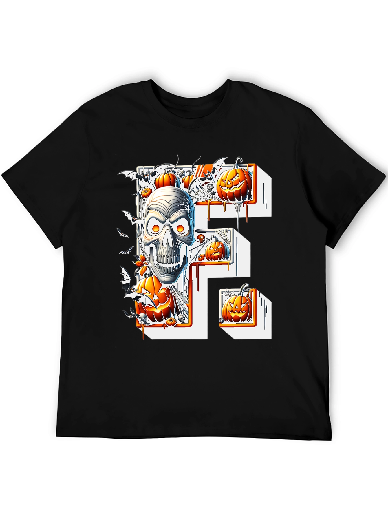 Halloween Skull & Pumpkins Black Tee