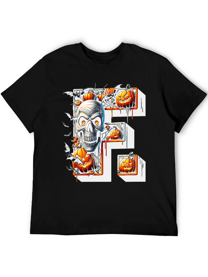 Halloween Skull & Pumpkins Black Tee