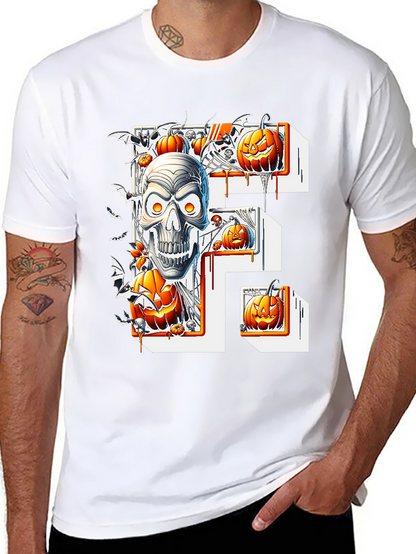 Halloween Skull & Pumpkins Black Tee