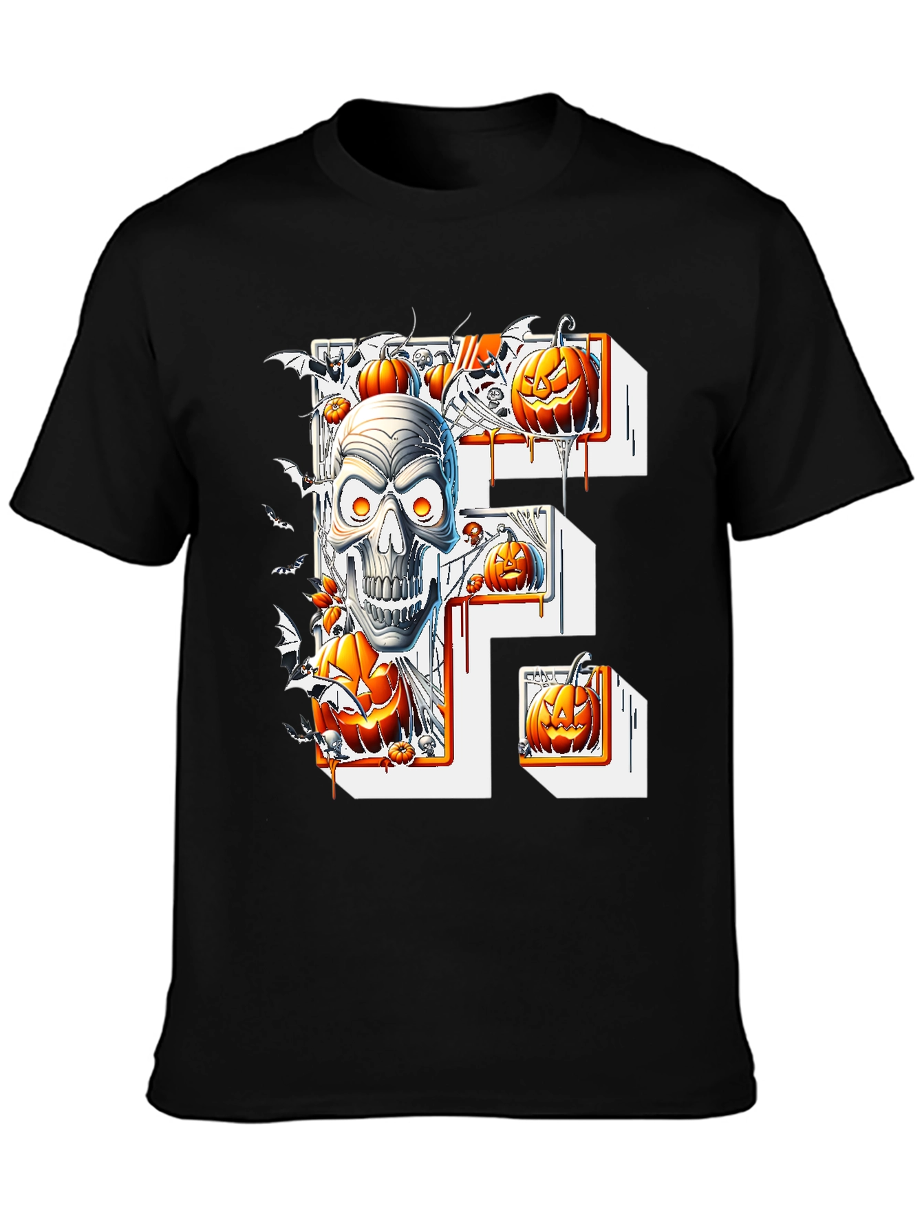 Halloween Skull & Pumpkins Black Tee