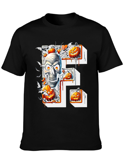 Halloween Skull & Pumpkins Black Tee