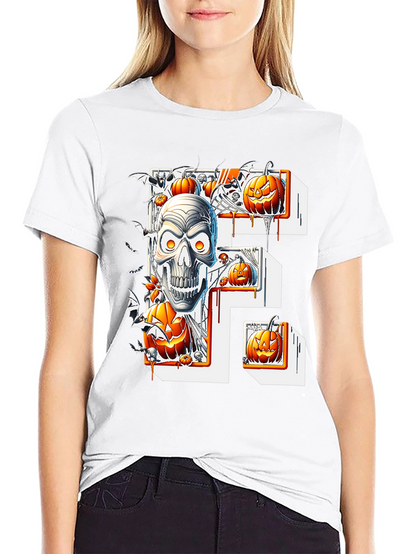Halloween Skull & Pumpkins Black Tee