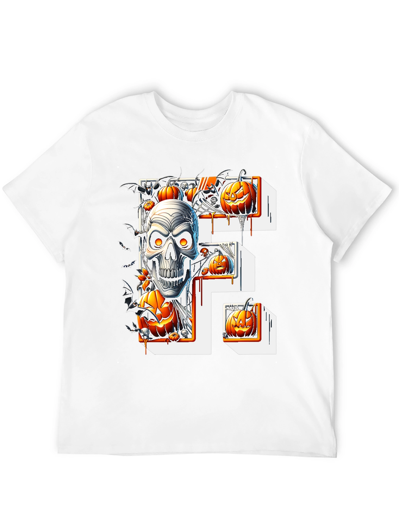 Halloween Skull & Pumpkins Black Tee