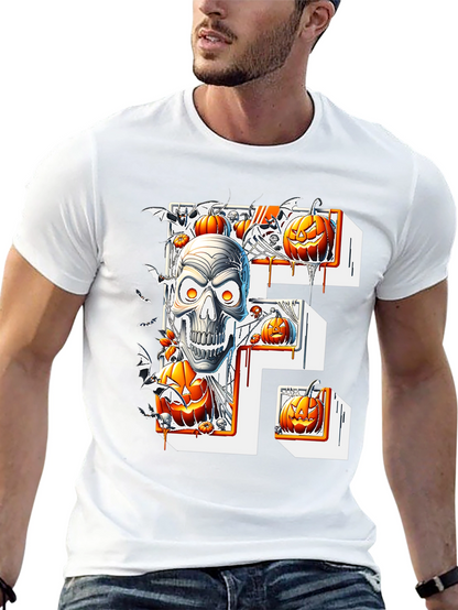 Halloween Skull & Pumpkins Black Tee