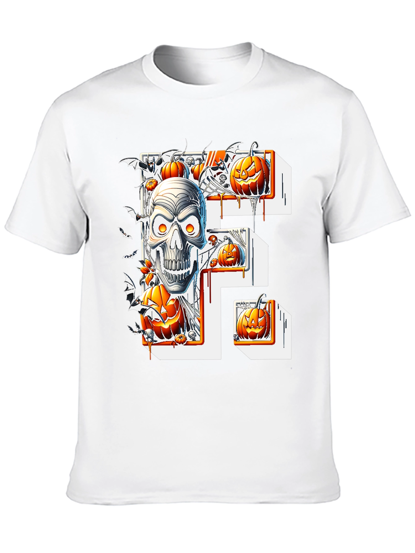 Halloween Skull & Pumpkins Black Tee