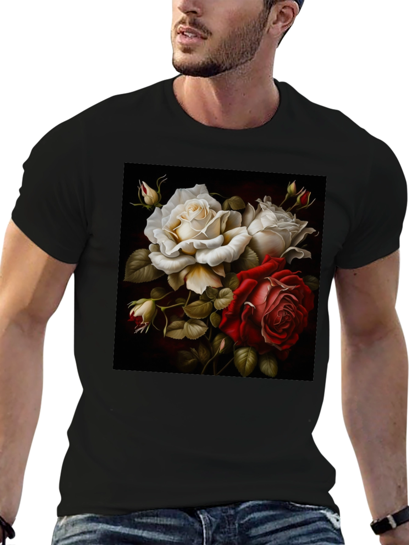 Floral Rose Graphic Black T-Shirt
