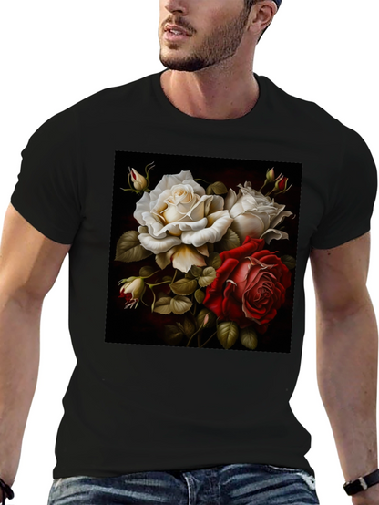 Floral Rose Graphic Black T-Shirt