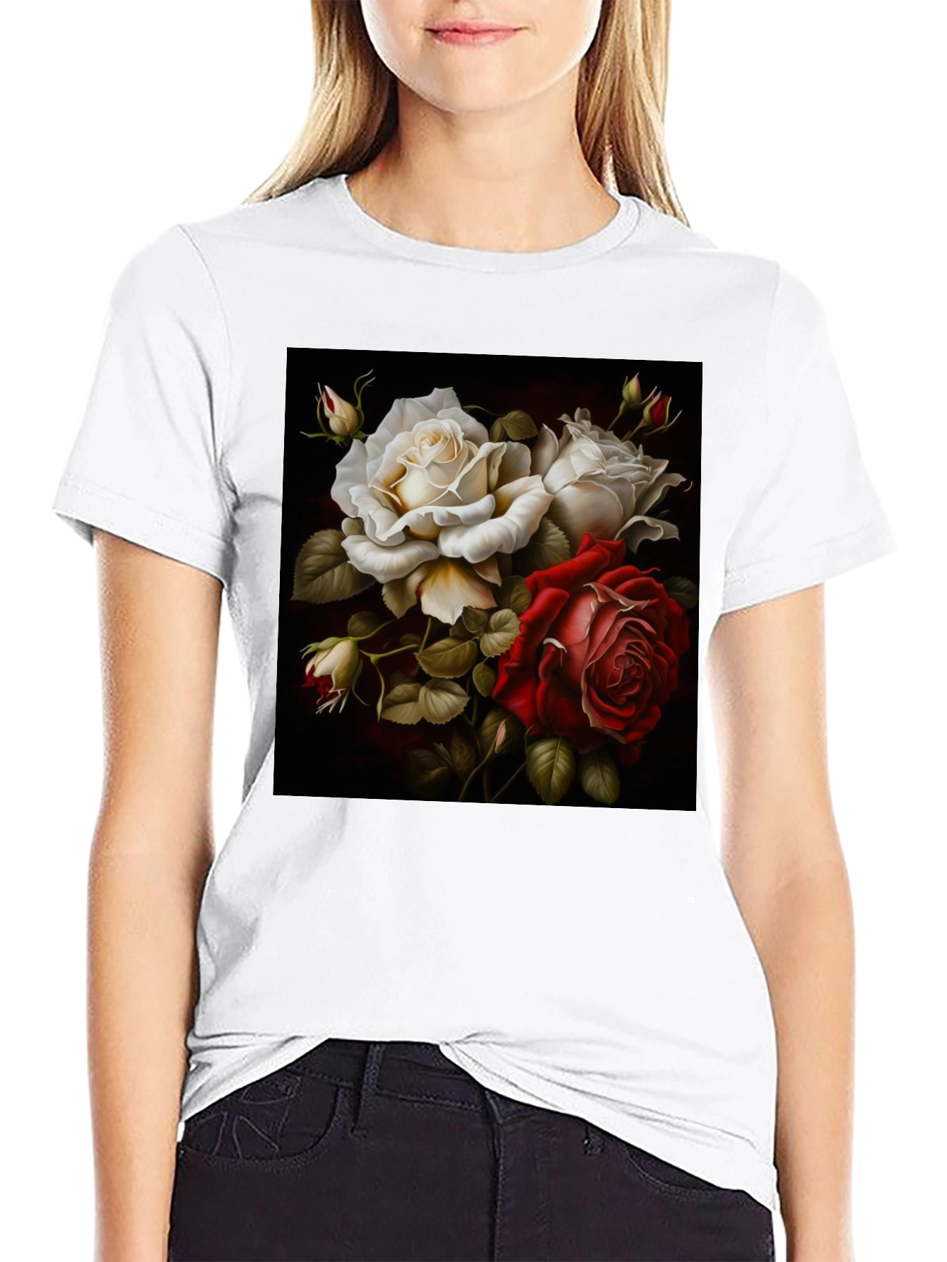 Floral Rose Graphic Black T-Shirt