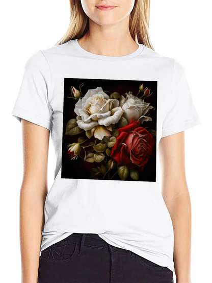 Floral Rose Graphic Black T-Shirt