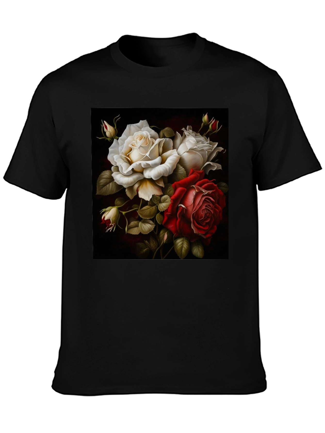 Floral Rose Graphic Black T-Shirt