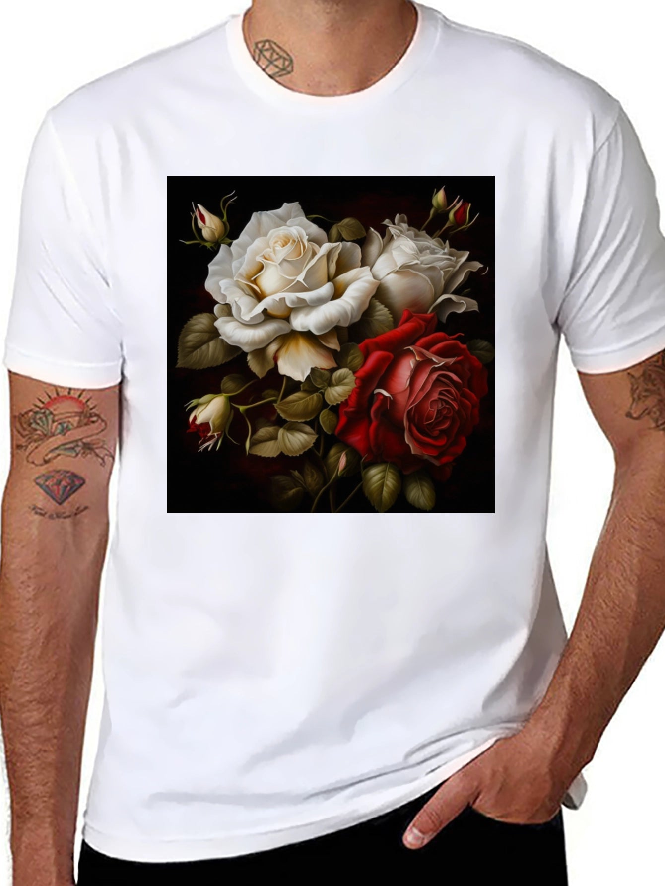 Floral Rose Graphic Black T-Shirt