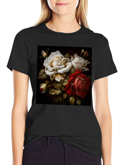 Floral Rose Graphic Black T-Shirt
