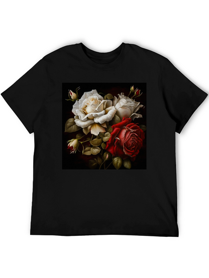 Floral Rose Graphic Black T-Shirt