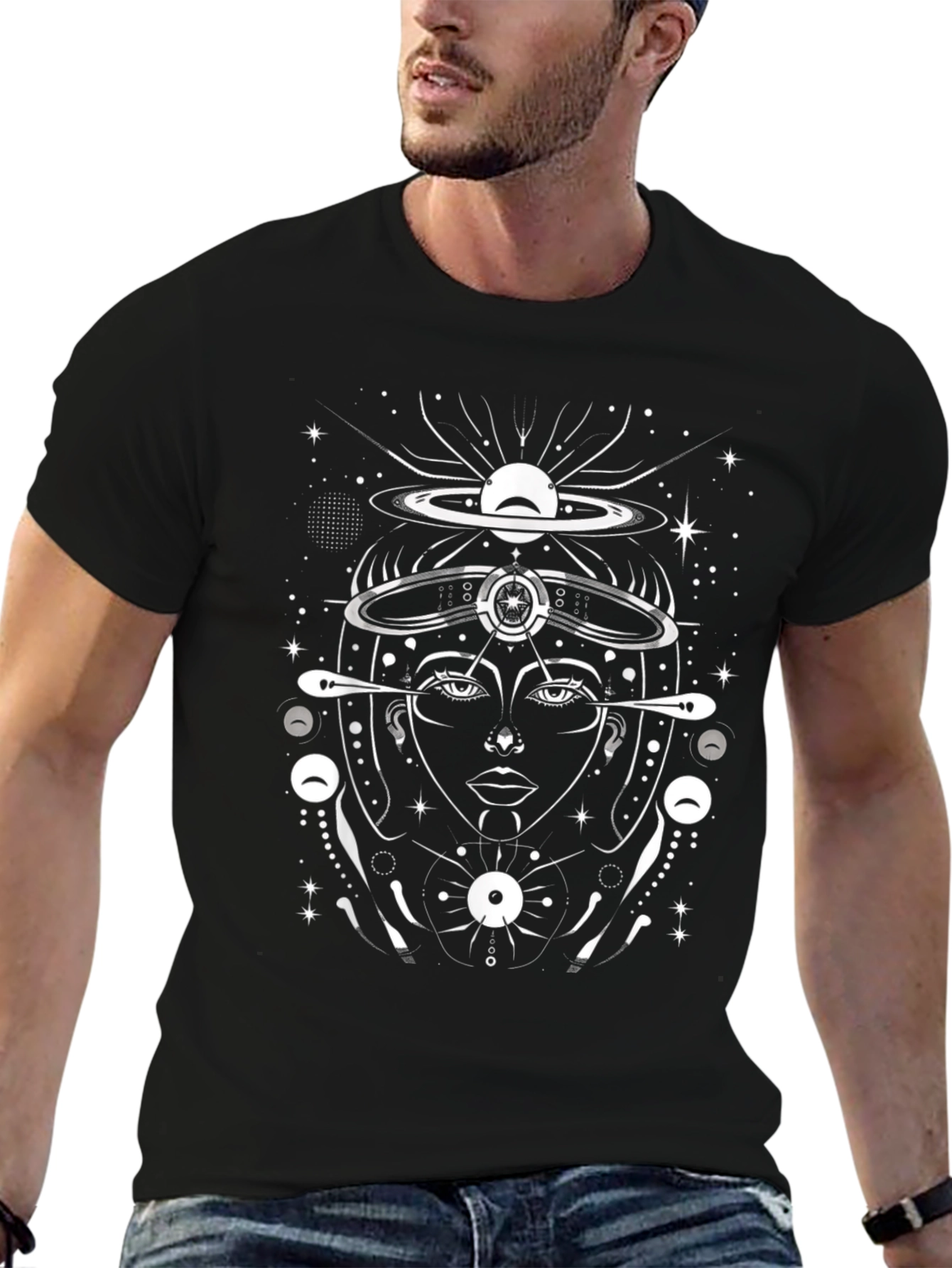 Cosmic Goddess Graphic T-Shirt - Black