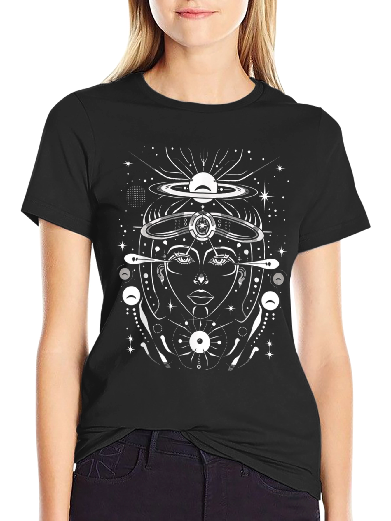 Cosmic Goddess Graphic T-Shirt - Black