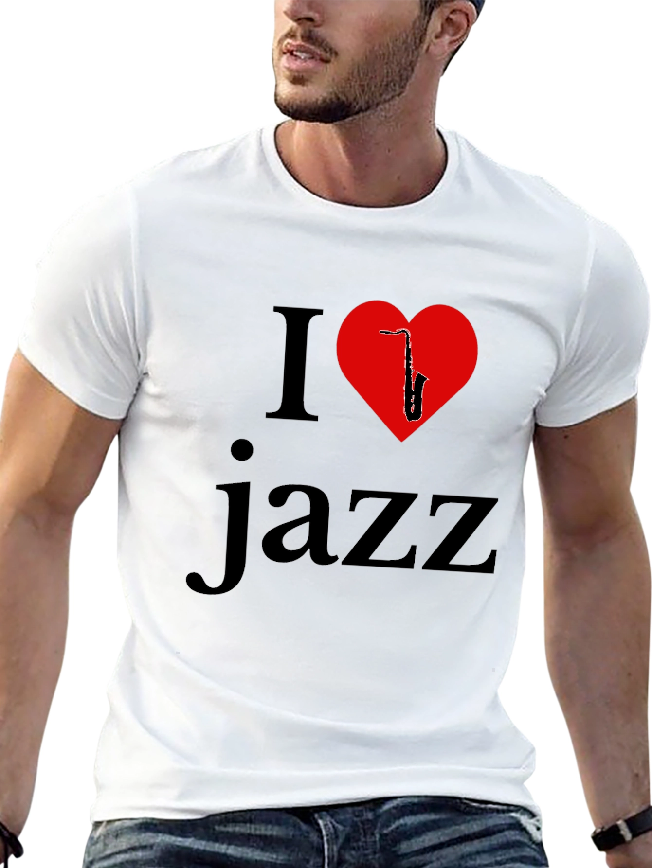 I Love Jazz T-Shirt - Saxophone Heart Design