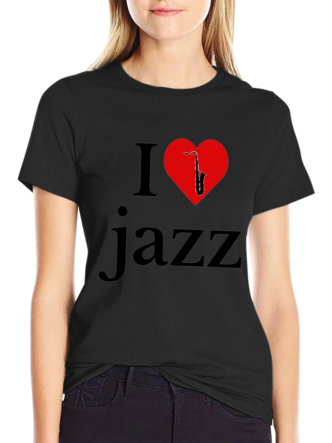 I Love Jazz T-Shirt - Saxophone Heart Design