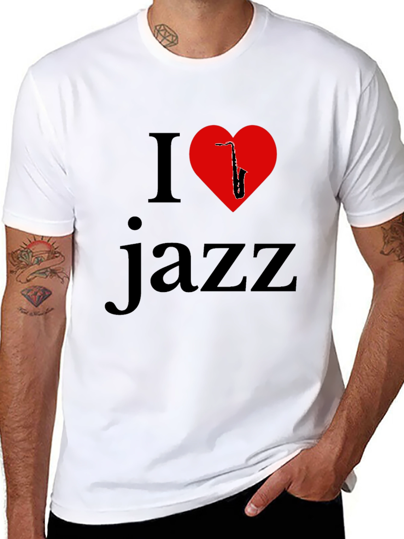 I Love Jazz T-Shirt - Saxophone Heart Design