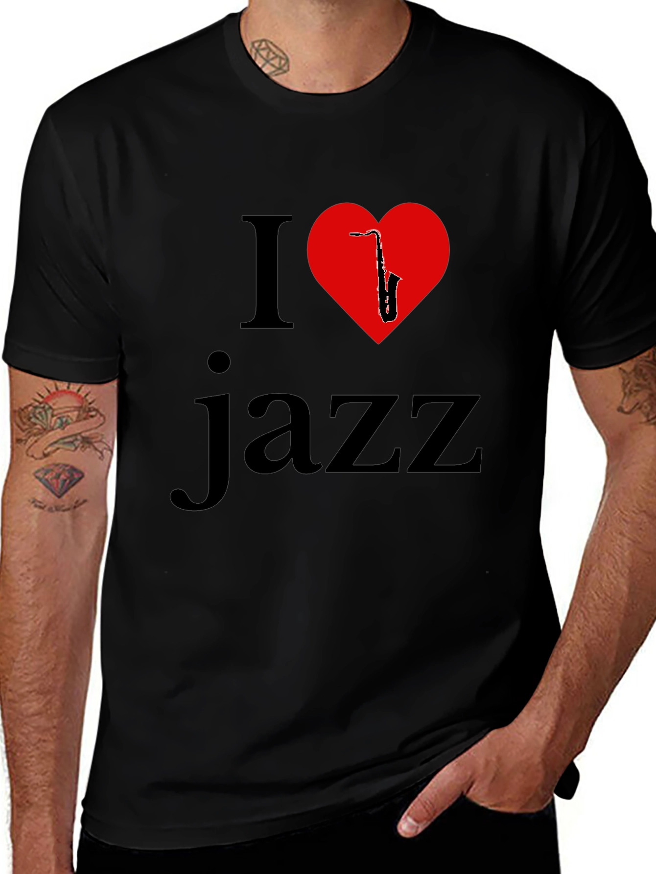 I Love Jazz T-Shirt - Saxophone Heart Design