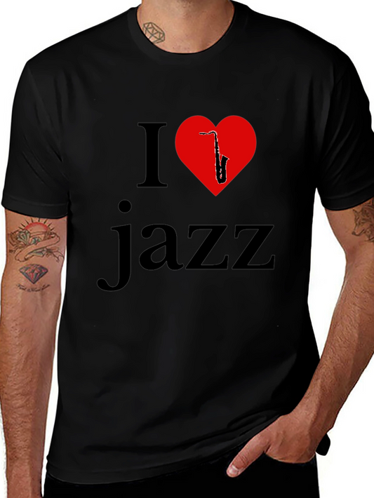 I Love Jazz T-Shirt - Saxophone Heart Design
