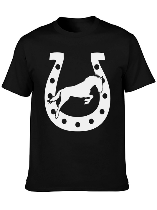 Horse & Horseshoe Graphic Tee - Black Cotton T-Shirt
