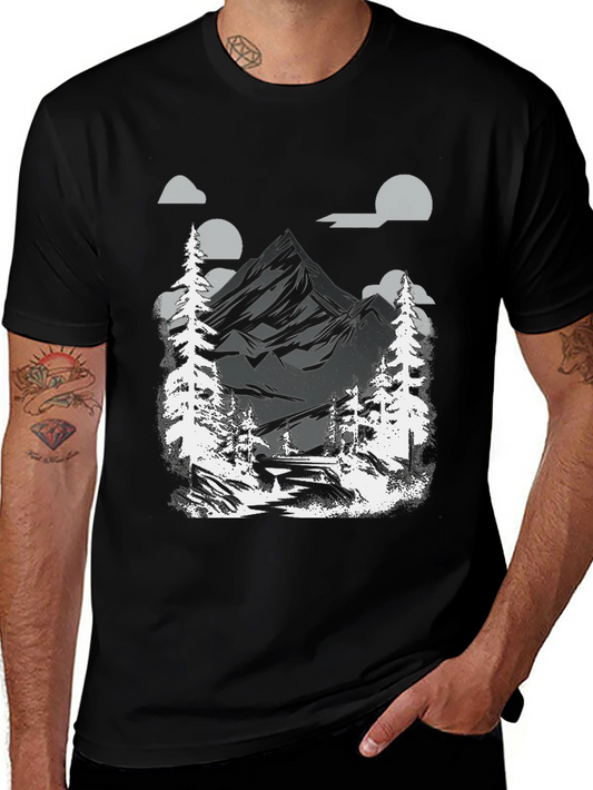 Mountain Scene Graphic Tee - Black Cotton Blend