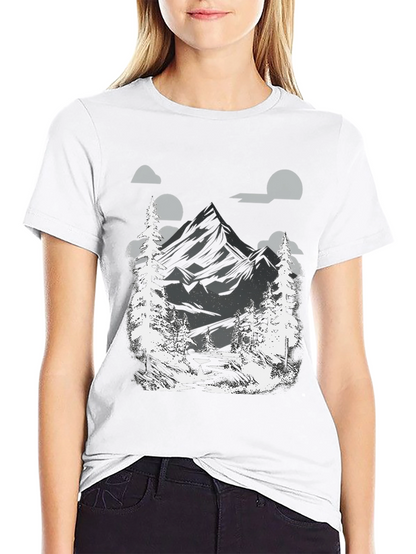 Mountain Scene Graphic Tee - Black Cotton Blend