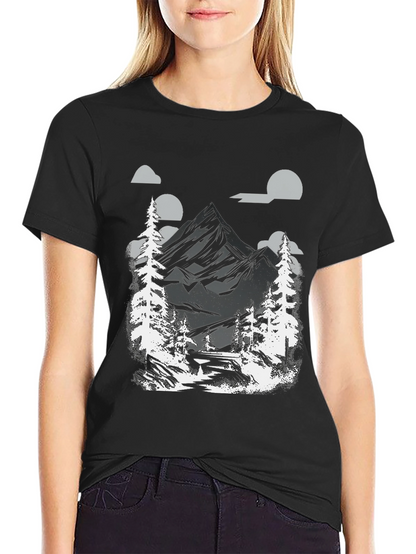 Mountain Scene Graphic Tee - Black Cotton Blend